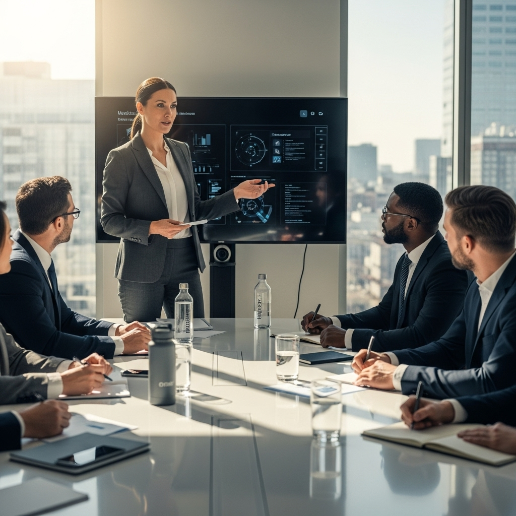 Skillful woman leads meeting