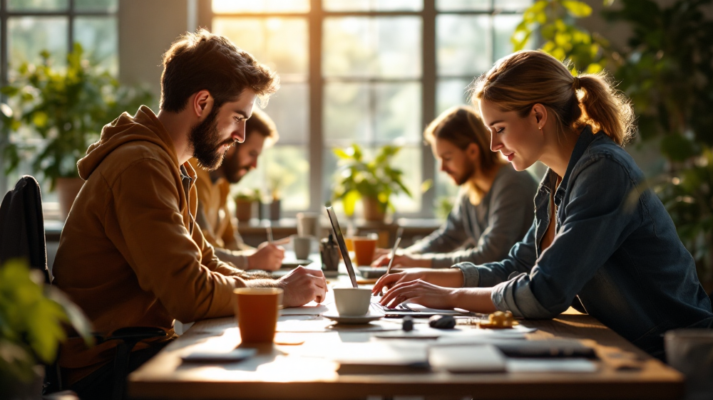 Design Services Showcase - Creative design team working on branding projects with computers and design tools in modern studio