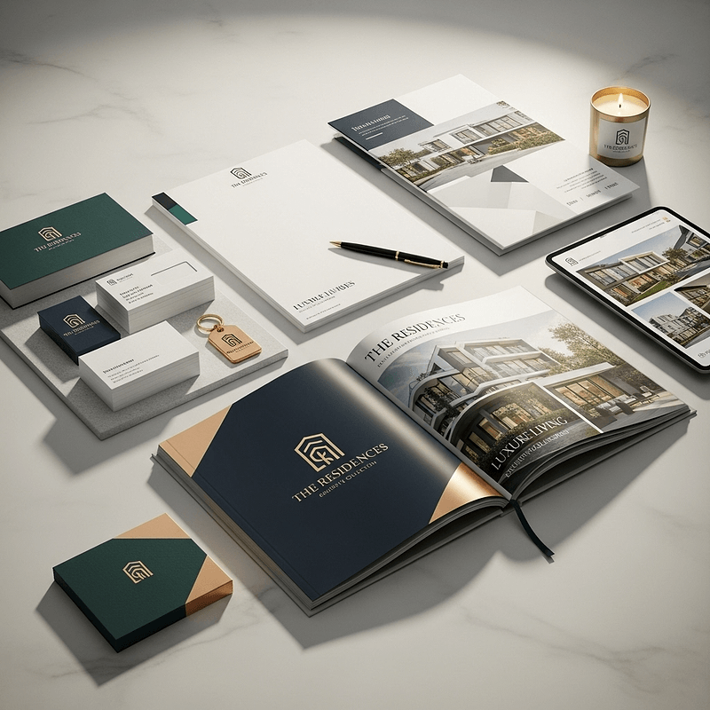 Real estate design portfolio - Luxury property development branding elegant real estate marketing materials