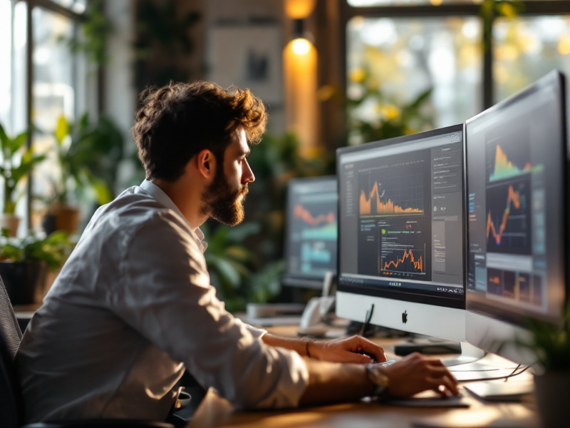 Website Design Services - UX designer reviewing website interface accessibility user testing on multiple screens in modern office