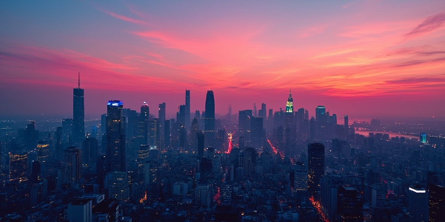 City skyline at dawn with brand colors, generated by Inliner.ai