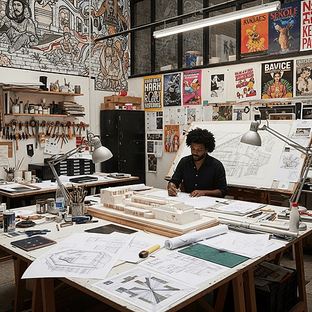 Creative artist in studio, generated by Inliner.ai