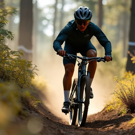 Cyclist racing downhill