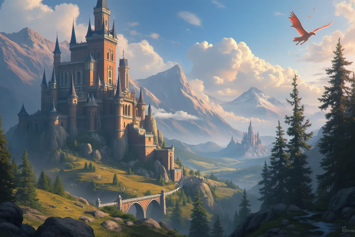 Example of generated fantasy dragon castle game background