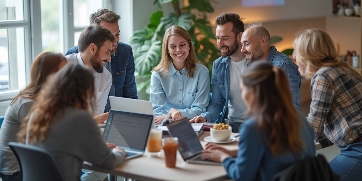 Team collaborating in a modern office environment