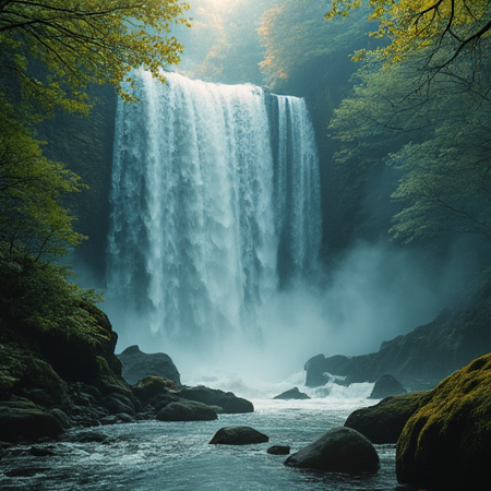 Majestic waterfall in forest, generated by Inliner.ai