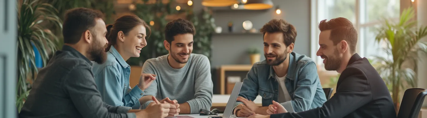Marketing team collaborating in a modern office
