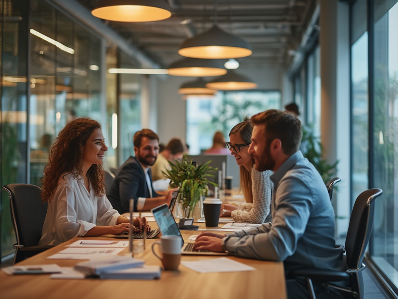 Team collaborating in a modern office environment