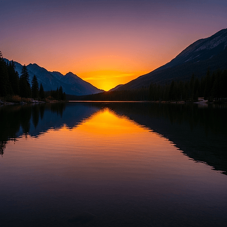 Serene mountain lake at sunset, generated by Inliner.ai