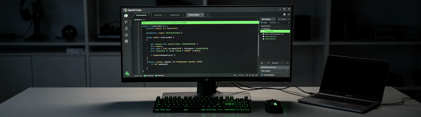 OpenAI Codex terminal with dark theme and green accents in developer workspace
