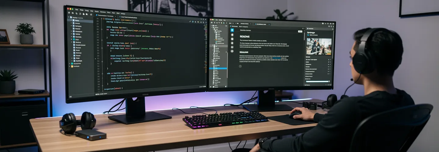 Developer using code editor and terminal to build AI image workflows