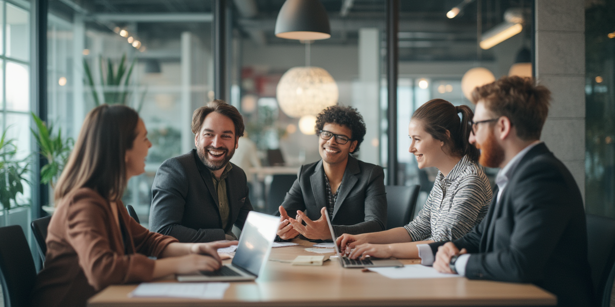 Team collaborating in a modern office environment