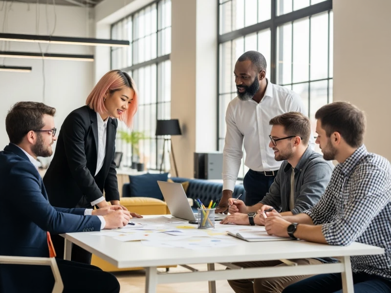 Team working together in a modern office environment