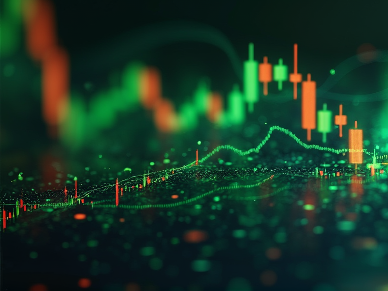 Tech blog article header about cryptocurrency and Bitcoin trading analysis with dark theme, financial charts, and glowing green candlestick graphs in professional fintech design