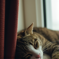 Cat sleeping in a sunlit window