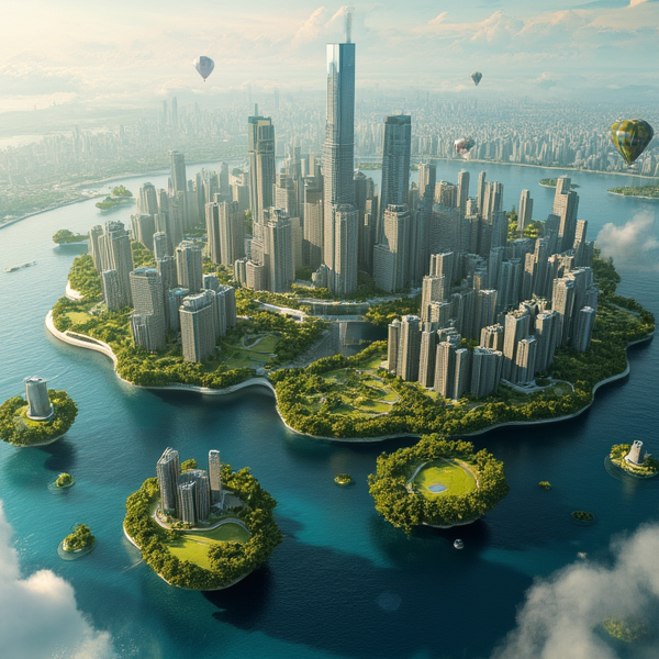 City with floating islands