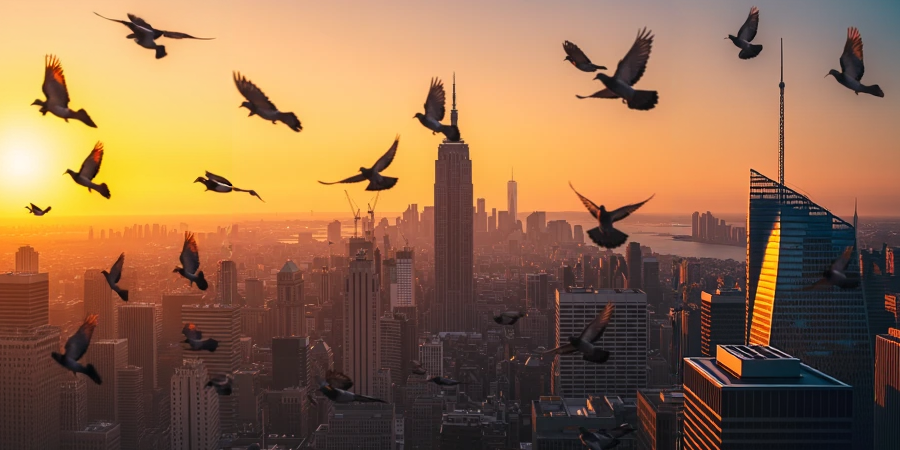 City skyline at dawn with brand colors, generated by Inliner.ai
