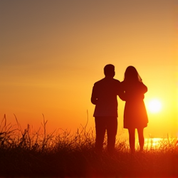 Couple watching sunset at the beach