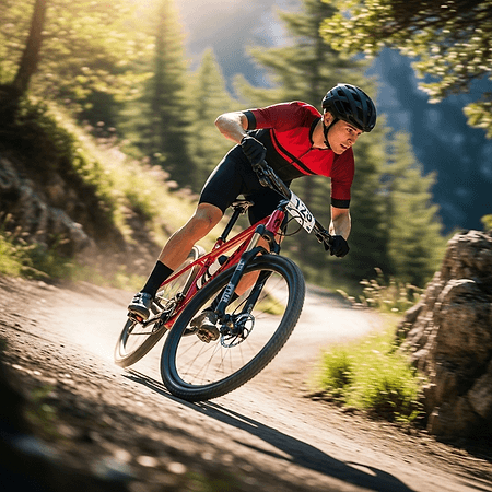 Cyclist racing downhill