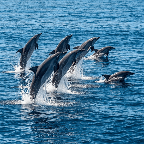 Dolphins jumping in ocean