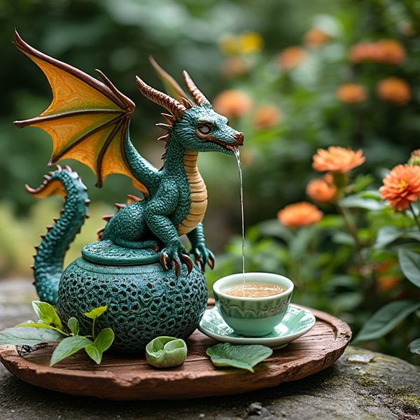 Dragon having tea party in garden