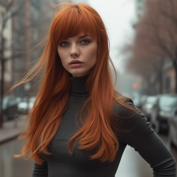 Fashion model with urban backdrop