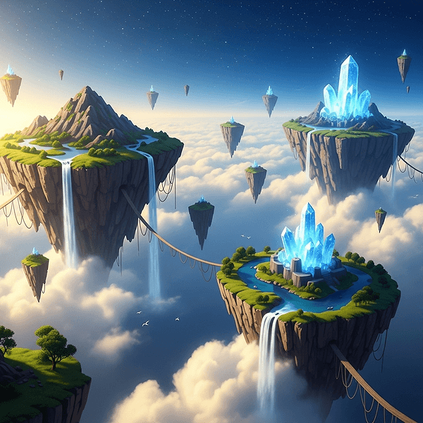 Floating islands in clouds