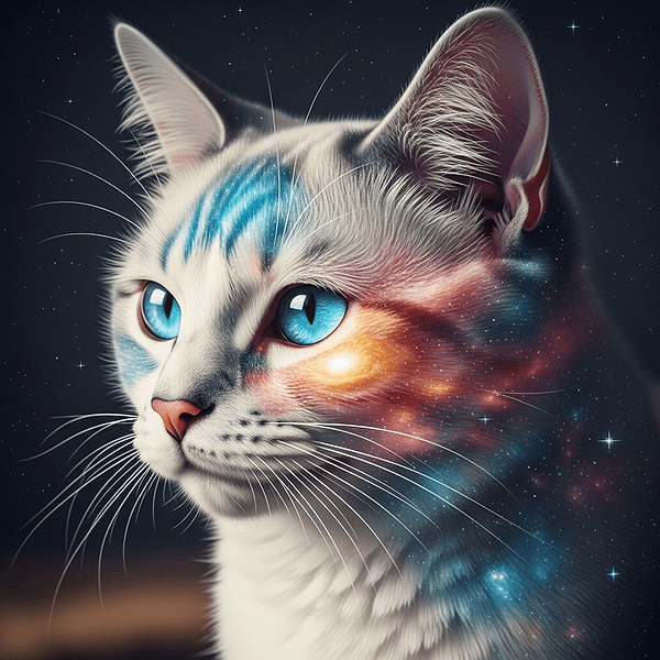 Cat portrait with galaxy eyes