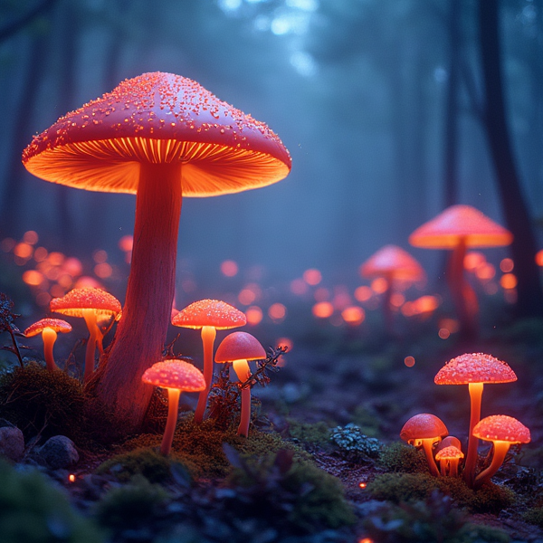 Glowing mushroom forest