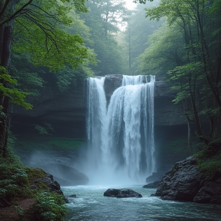 Majestic waterfall in forest, generated by Inliner.ai