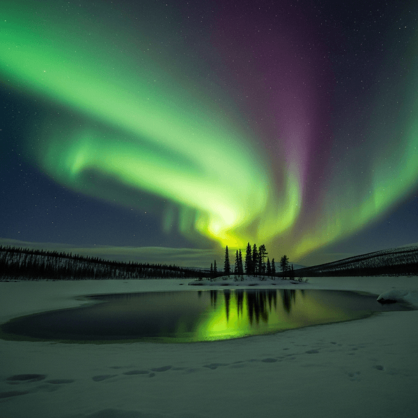 Northern lights over lake