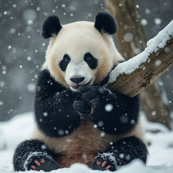 Panda playing in snow
