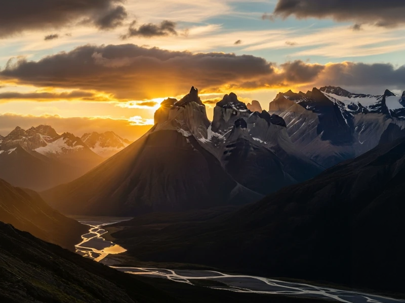 Picturesque rugged mountains with golden sunset on the horizon, representing permanence and reliability