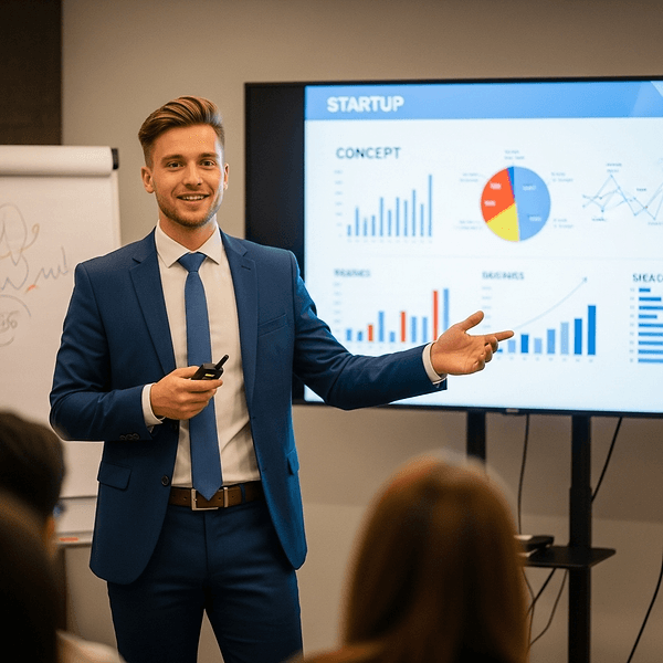 Young entrepreneur presenting startup